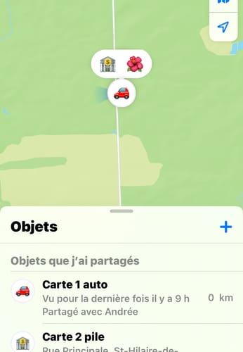 Customer's screenshot showing a SPOTMINDERS Tracking Card PRO's location being tracked on a map within a phone app.
