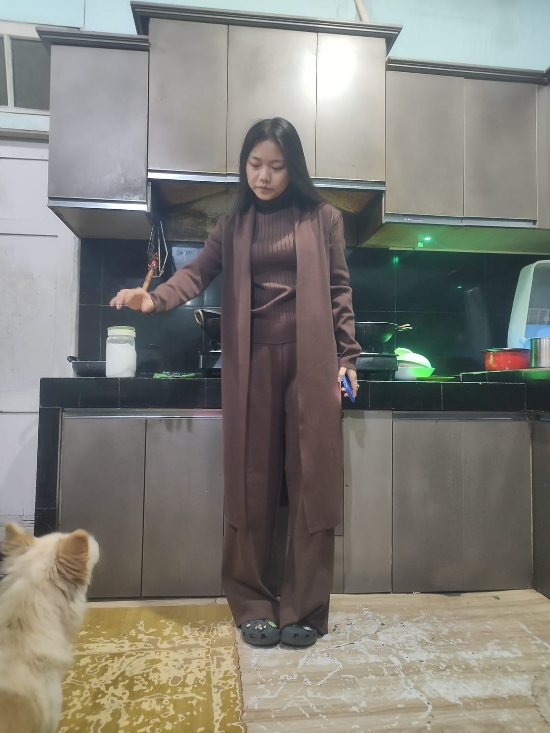 Customer photo review of Aubrey Luxe Winter Coord Set with Cape In Brown