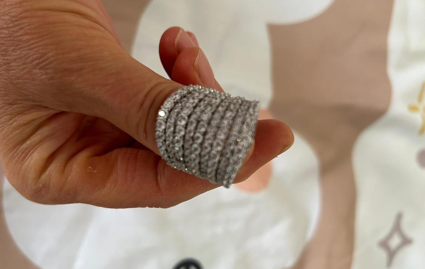 Customer photo review of Dazzling 925 Sterling Silver Pave Round Cut Wide Band Wedding Ring