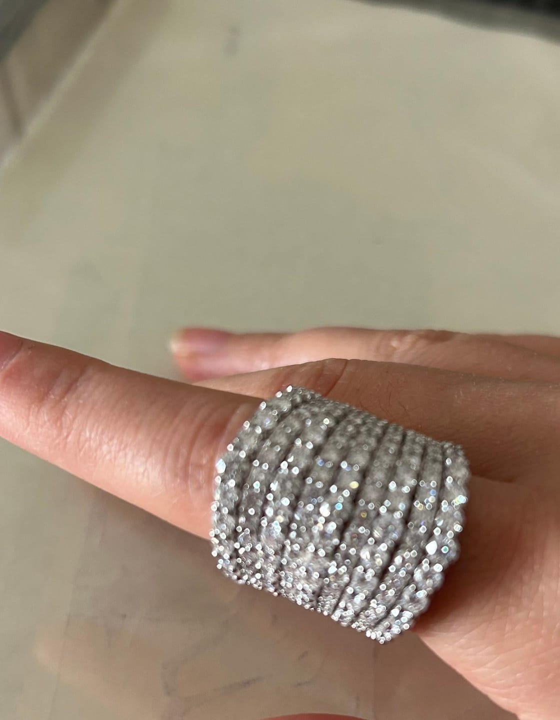 Customer photo review of Dazzling 925 Sterling Silver Pave Round Cut Wide Band Wedding Ring