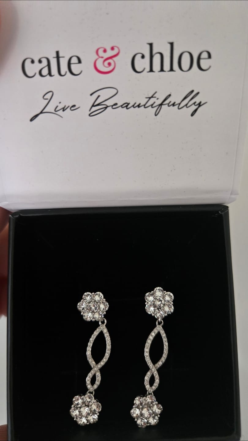 Customer photo review of Jessica 18k White Gold Plated Dangle Earrings with Swarovski Crystals