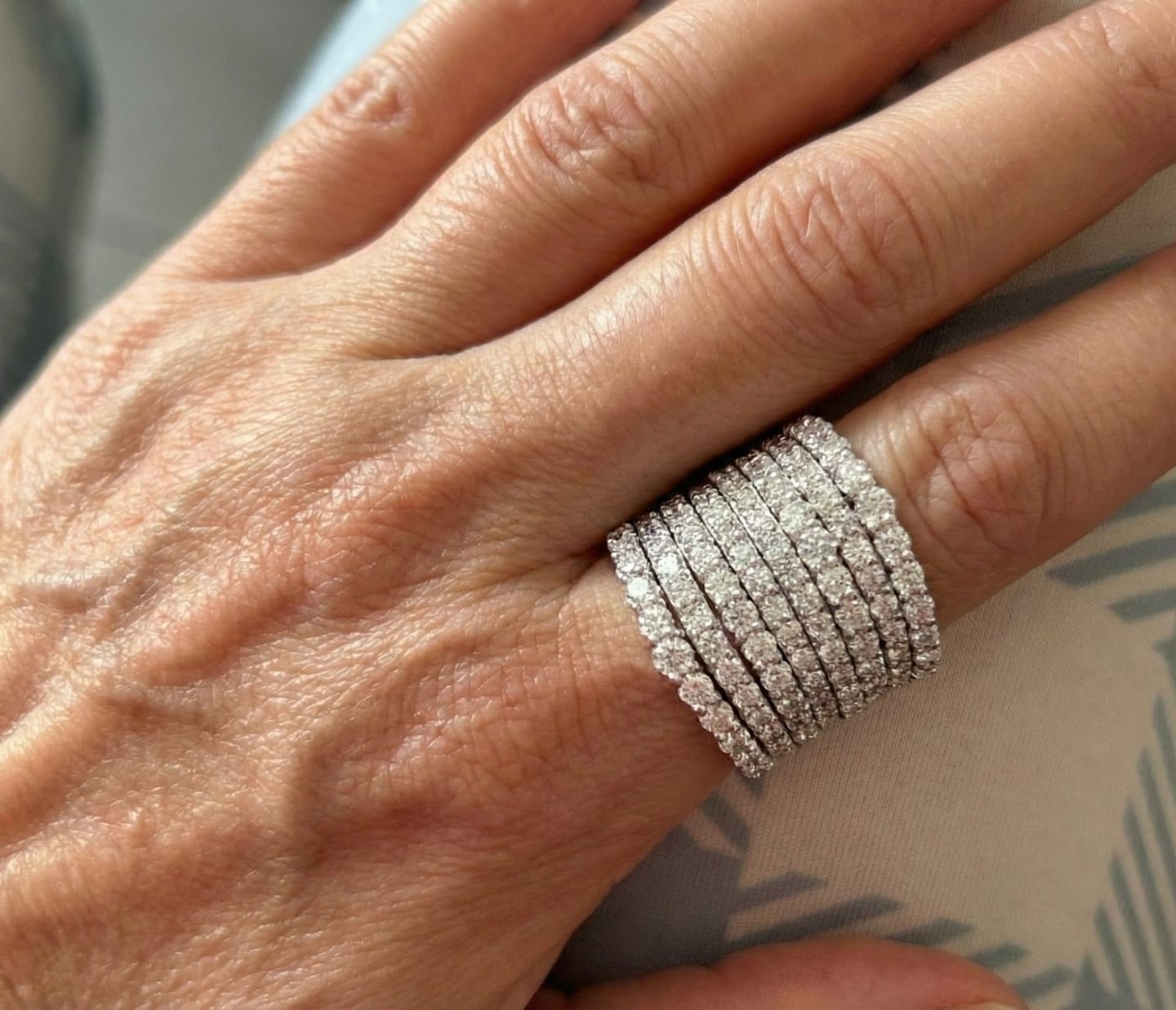 Customer photo review of Dazzling 925 Sterling Silver Pave Round Cut Wide Band Wedding Ring