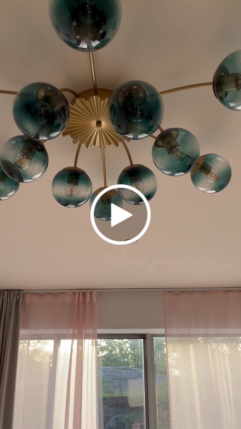 Customer video review of Glam Bloom 12-Light Blue Glass Bubble Semi Flush Chandelier