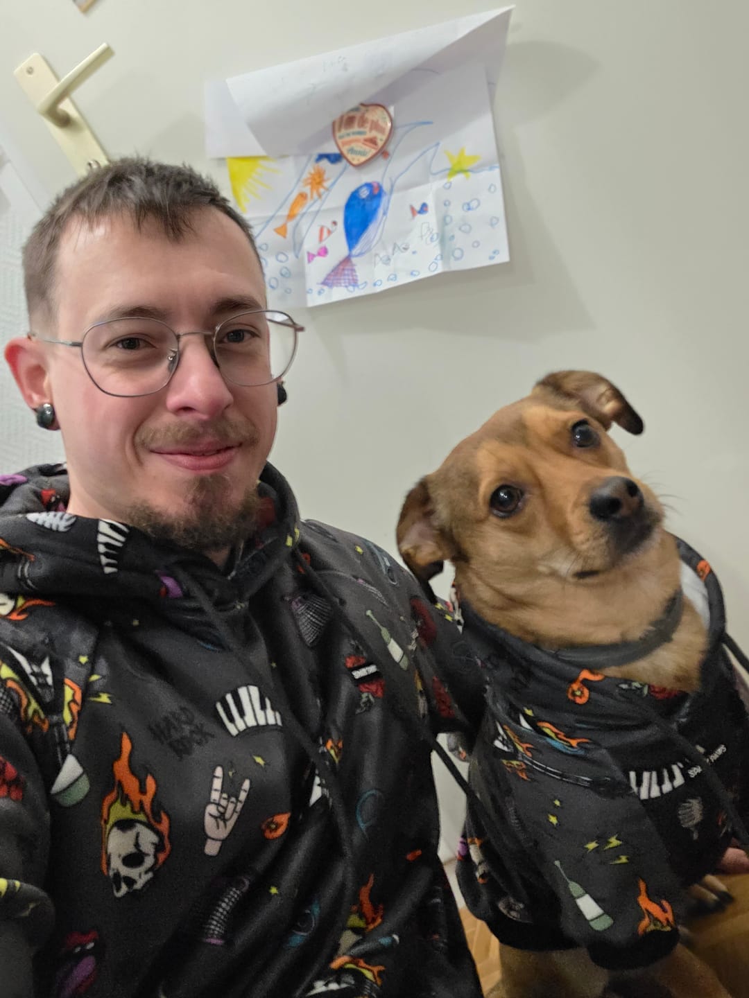 Customer photo review of Rock and Roll Dog Hoodie