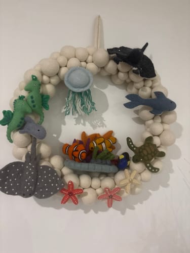 Customer photo review of Large White Felt Ball Wreath (50cm)