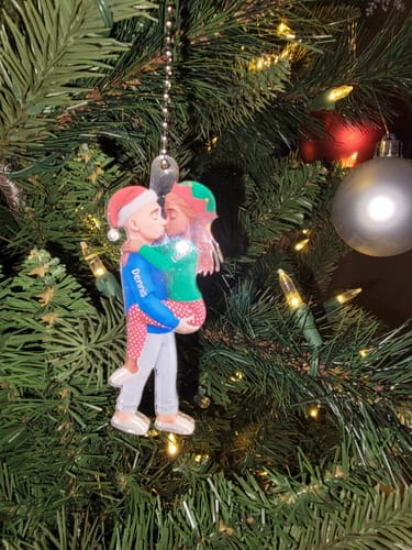 Customer photo review of Personalized Pajama Couple Acrylic Ornament With Name & Design on Matching Sweater Best Christmas Surprise For Couple