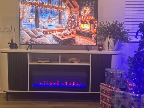 Customer photo review of 76" Fluted Doors Curved Modern Fireplace TV Stand