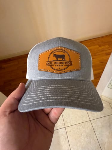 Customer photo review of Richardson 112 Genuine Leather Patch Hats Laser Engraved