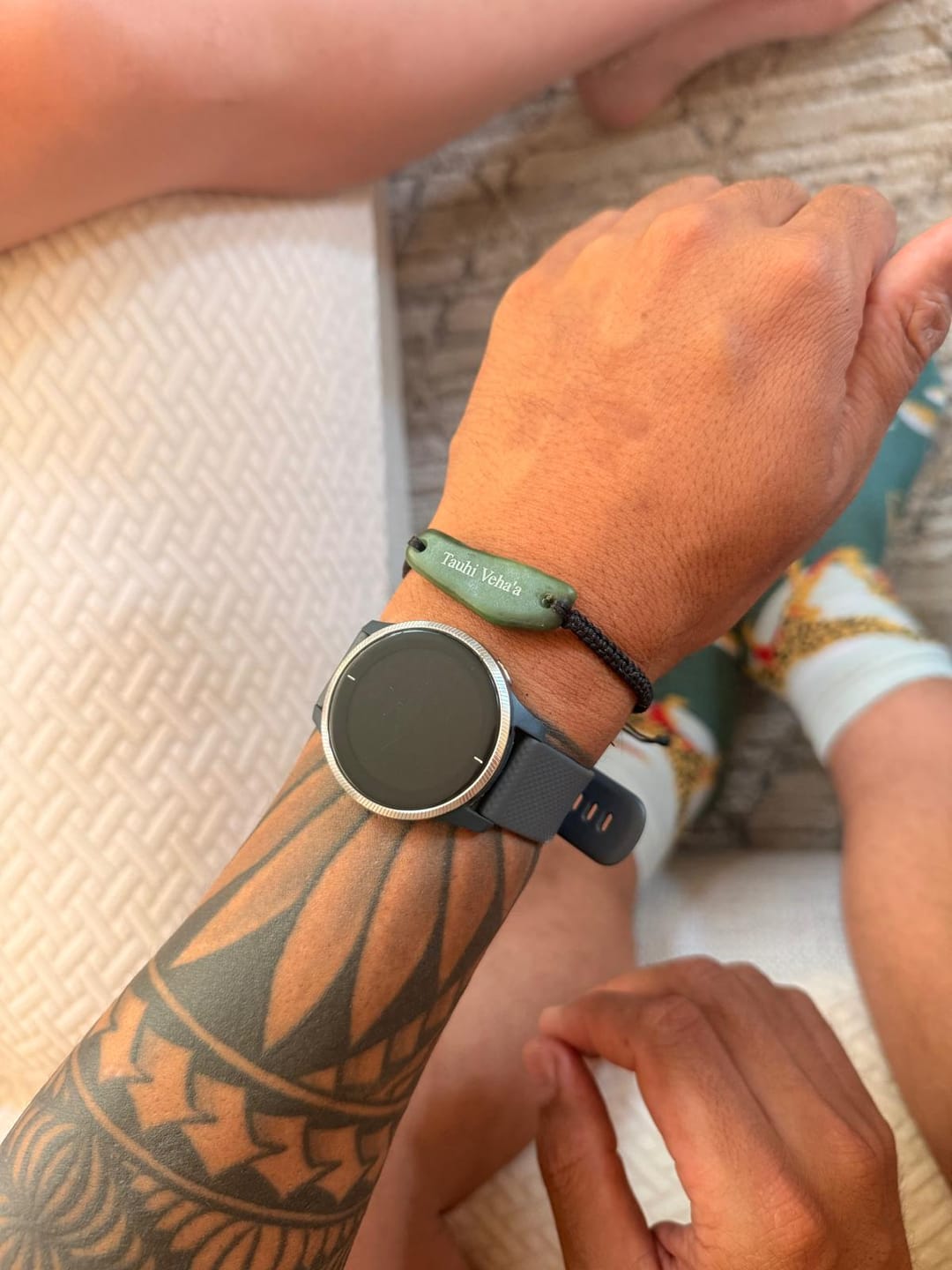 Customer photo review of Engraved Greenstone Bracelet