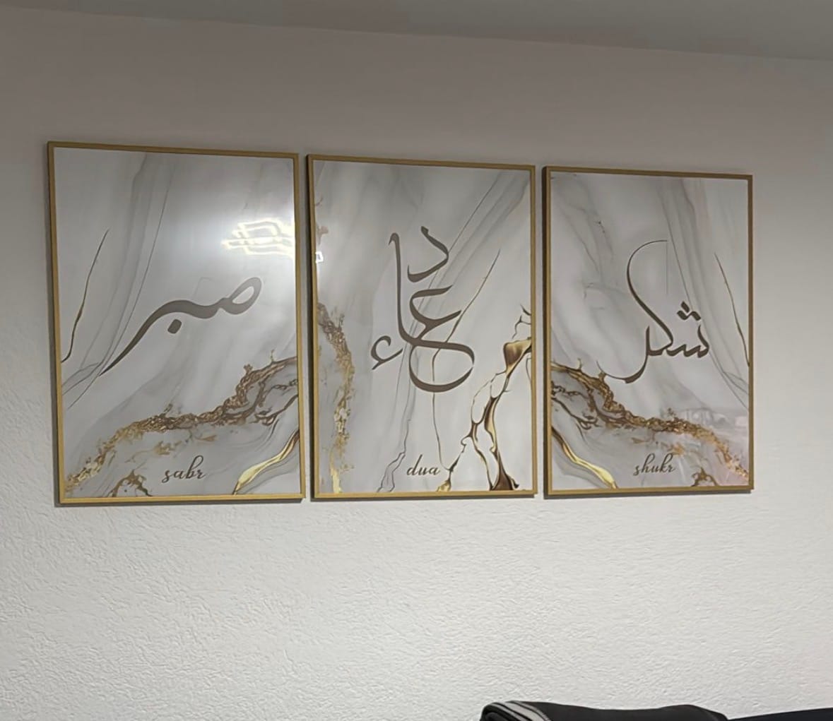 Customer photo review of Shukr, Dua, Sabr - Grey Golden Marble (Poster Set)