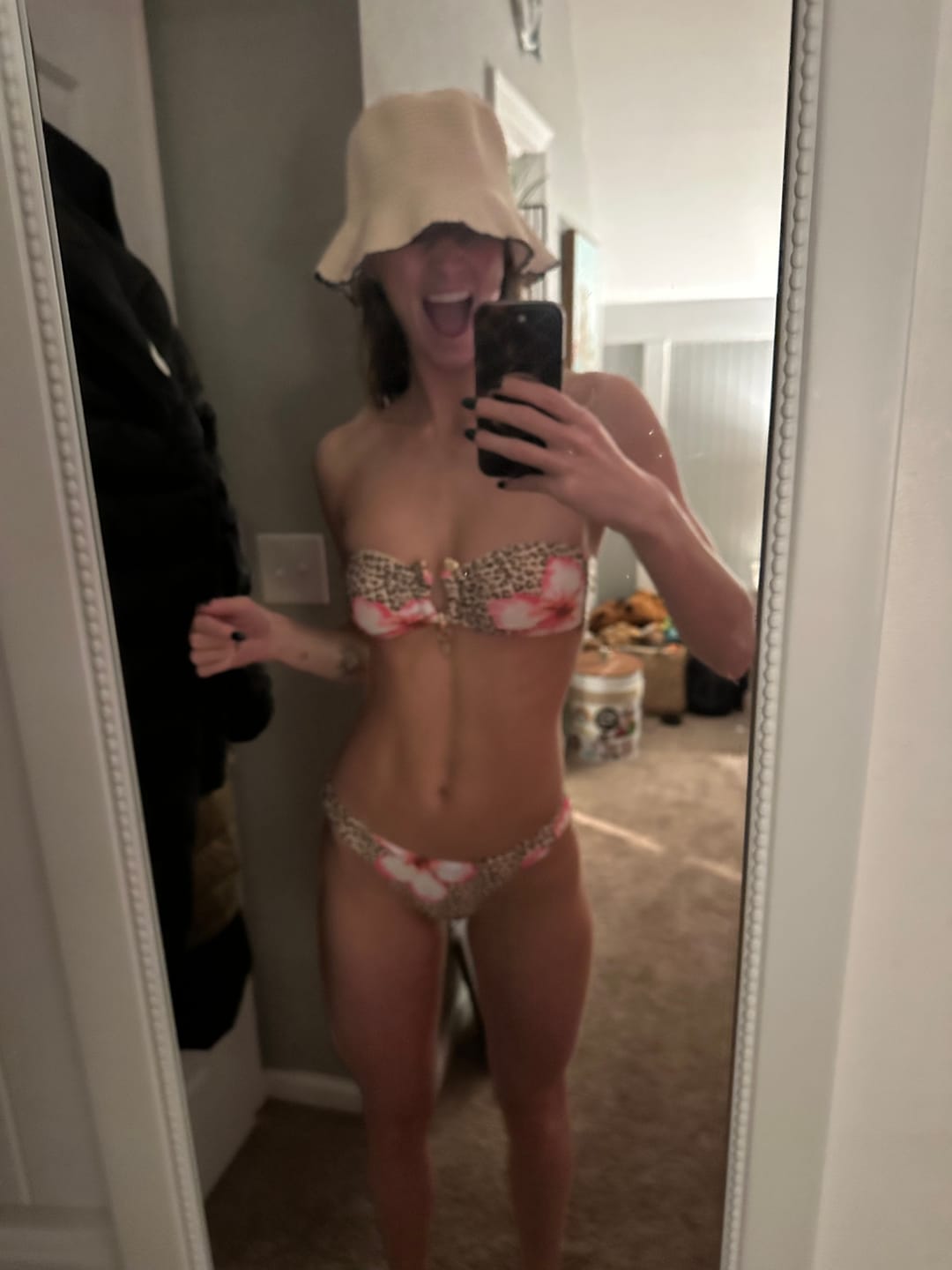 Customer photo review of Seamolly Leopard Floral Print U-ring Metal Bandeau Top & Brazilian Bottom Bikini Set