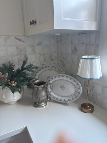 Customer photo review of Blue Velvet Trim Scallop Lamp Shade