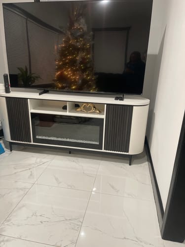 Customer photo review of 76" Fluted Doors Curved Modern Fireplace TV Stand
