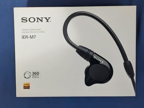 Customer's white retail box for their new Sony IER-M7 In-Ear Headphones.