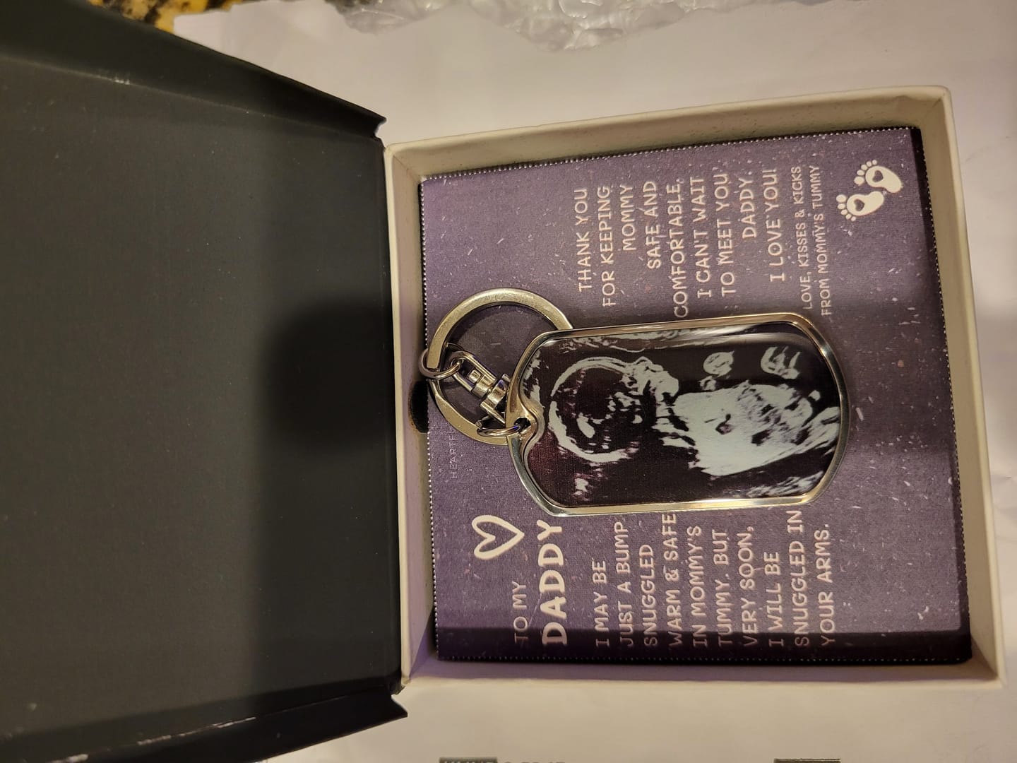 Customer photo review of First Time Dad Gift, New Dad Gift, Father's Day Gift from Baby Bump, Ultrasound Gift, Pregnancy Photo Keychain, Personalized Photo Keychain