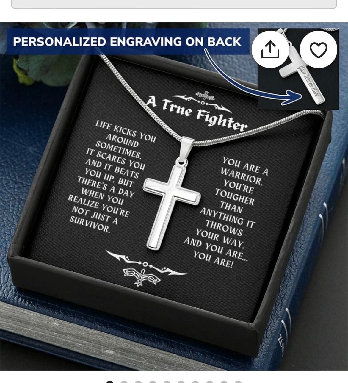 Customer photo review of A True Fighter - Personalized Cross Necklace with Inspirational Message Card, Gift for Survivor & Warrior