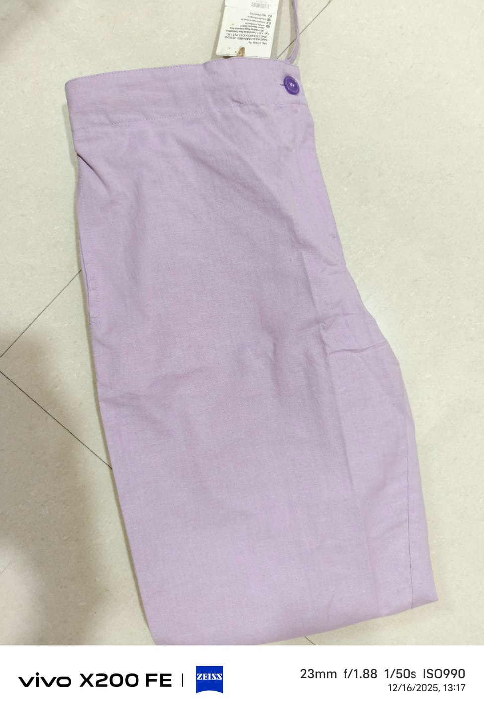 Customer photo review of Women Lilac Airy Linen Straight Pants