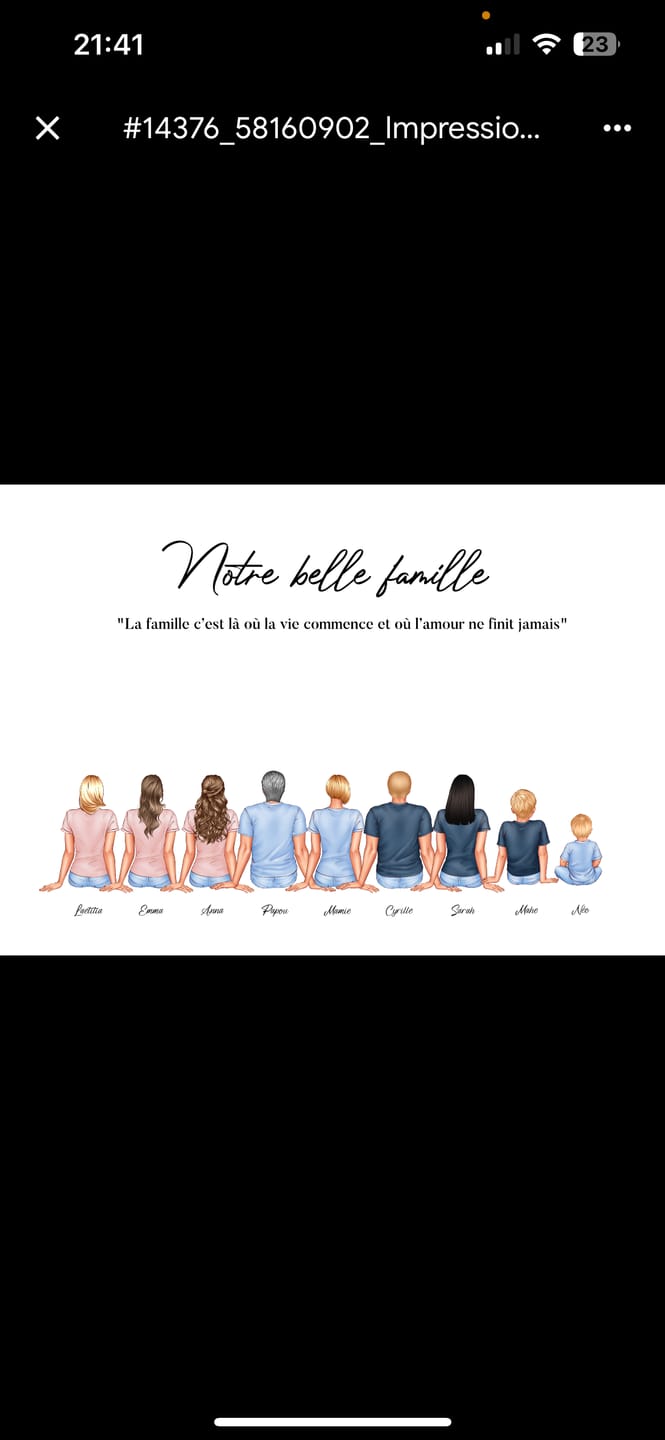 Customer photo review of Affiche portrait de famille personnalisable avec personnages