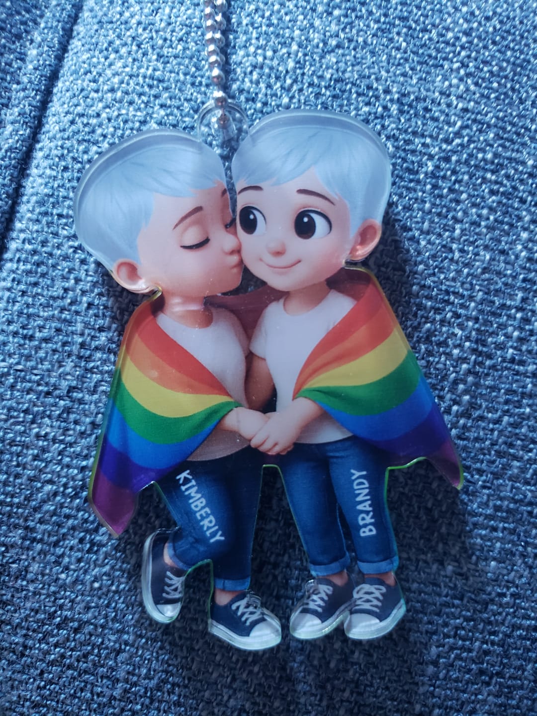 Customer photo review of Pride Month LGBT Couple Love Is Love Personalized Acrylic Christmas Ornament