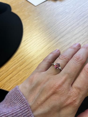 Customer photo review of 3-Stone 1.2ct Red Oval CZ Ring in Sterling Silver