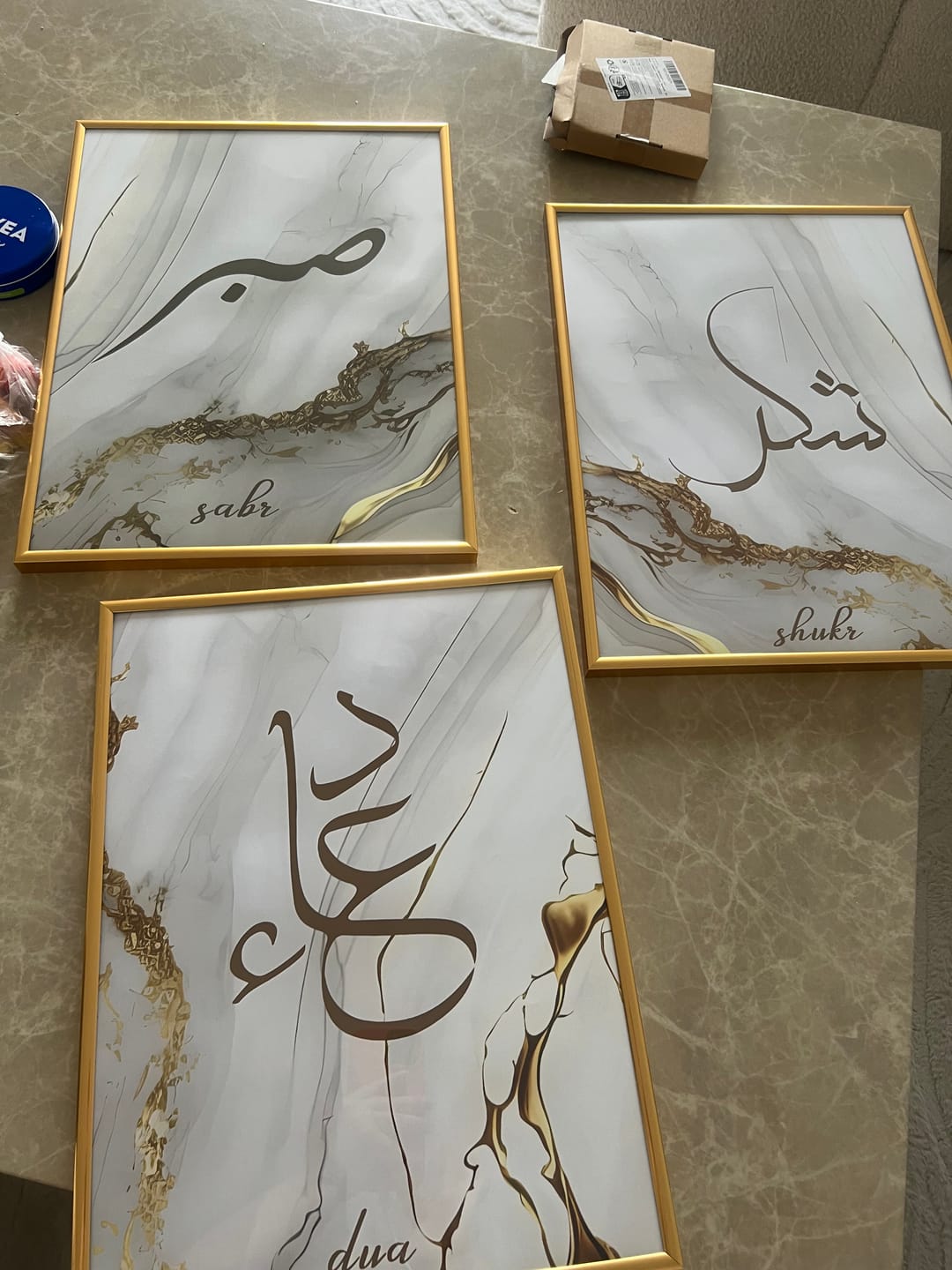 Customer photo review of Shukr, Dua, Sabr - Grey Golden Marble (Poster Set)
