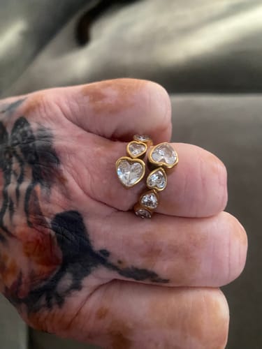 Customer photo review of Gold Hearts Ring with Sparkling White Crystals