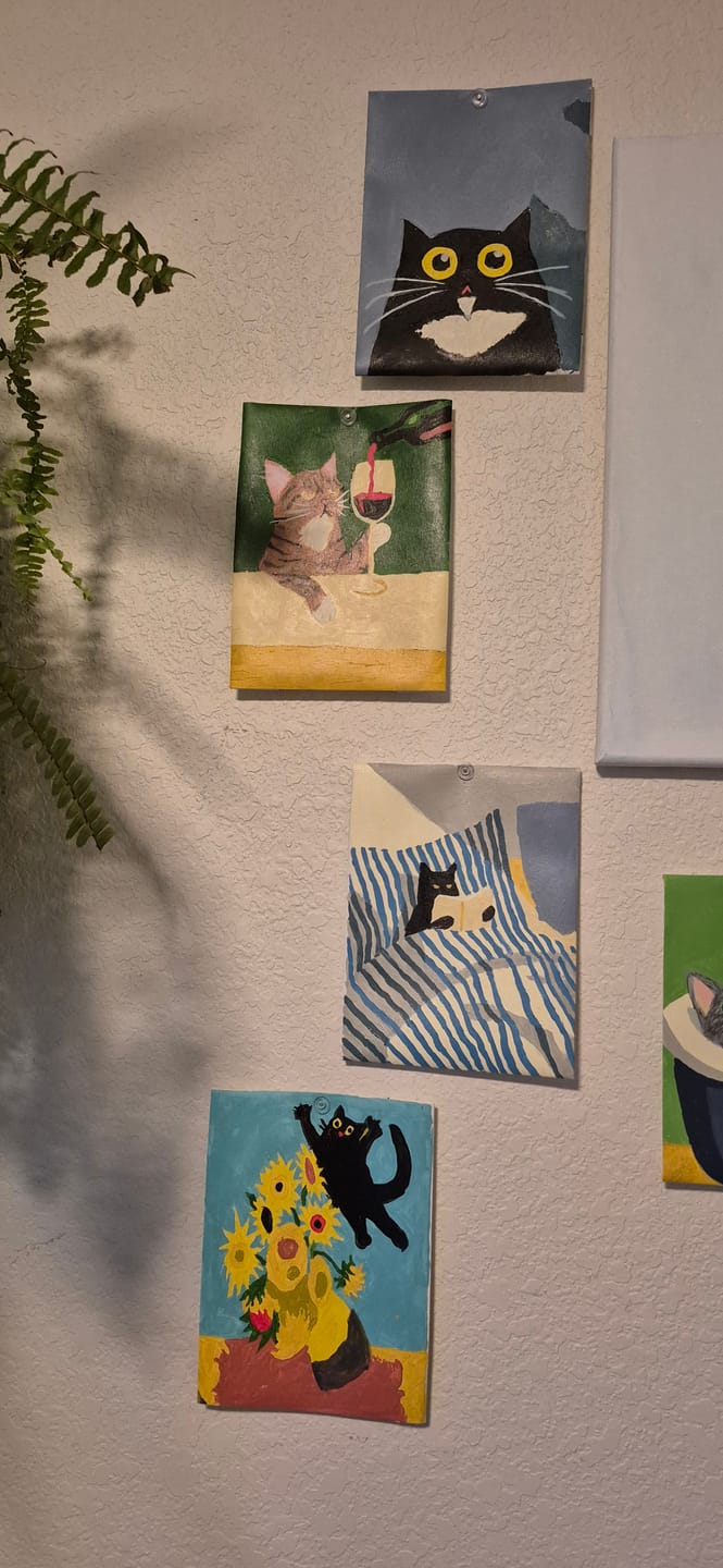 Customer photo review of 6 Mini Paintings - Crazy Cat Set