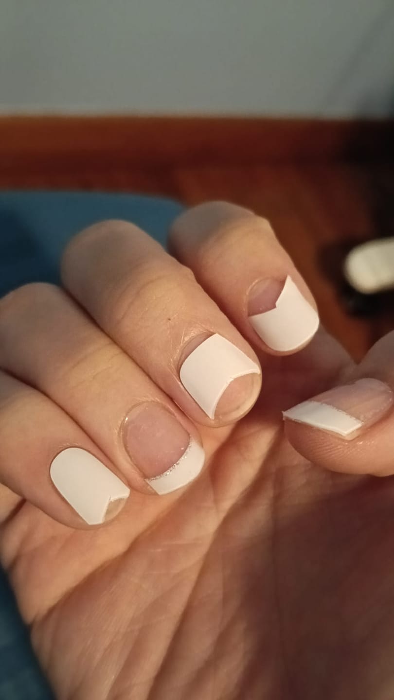 Customer photo review of White French Tip Glitter DIY Semicured Gel Nail Sticker Kit