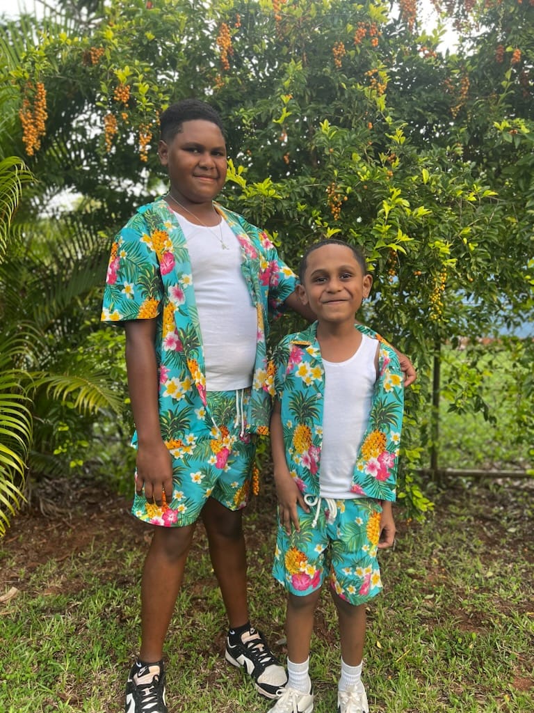 Customer photo review of Aloha Turquoise Kids Shorts