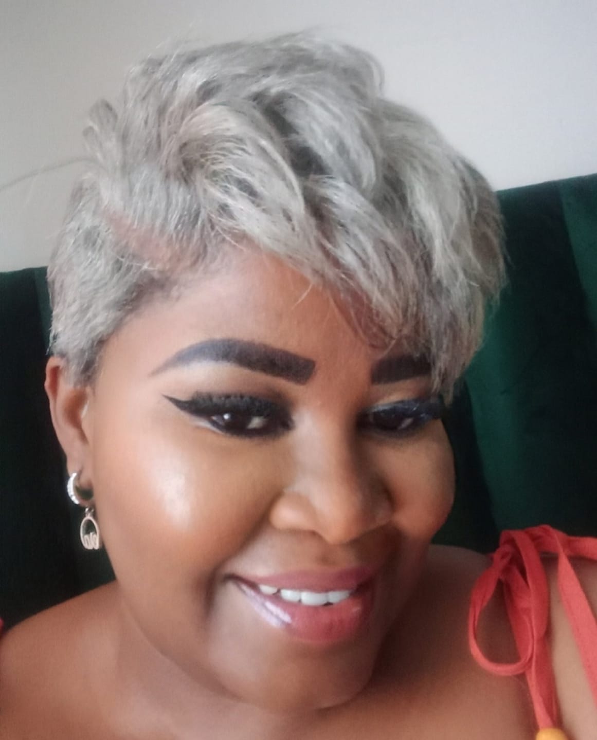 Customer photo review of Silver Precious Logo Earrings