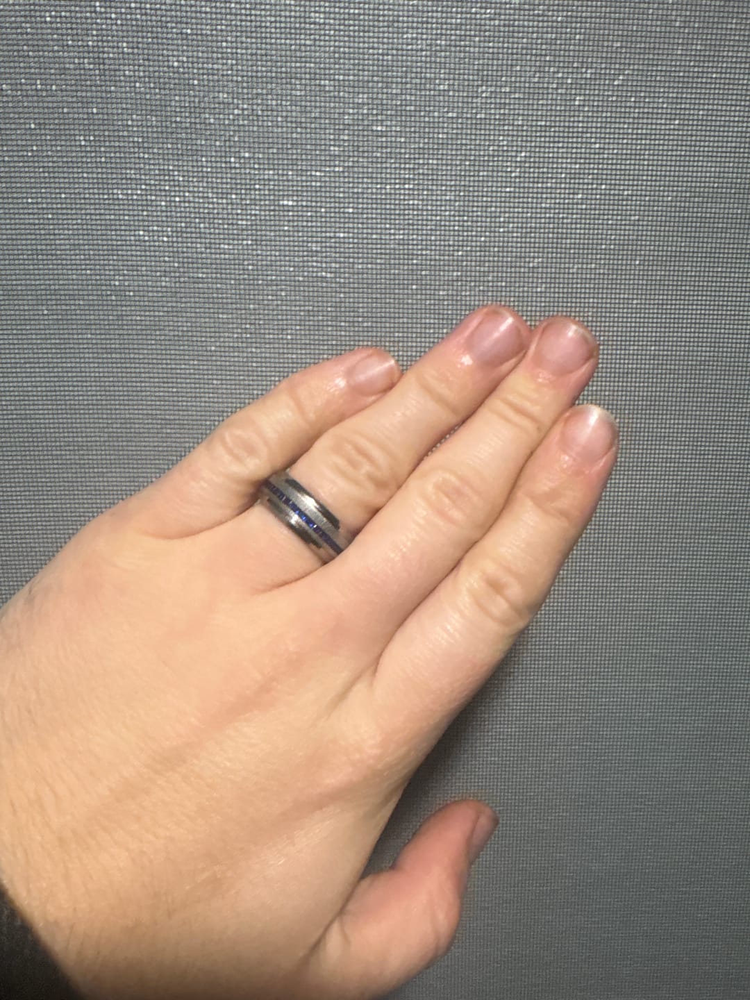 Customer photo review of 8mm - Mens Titanium Wedding Band With Blue Sapphire Titanium Ring