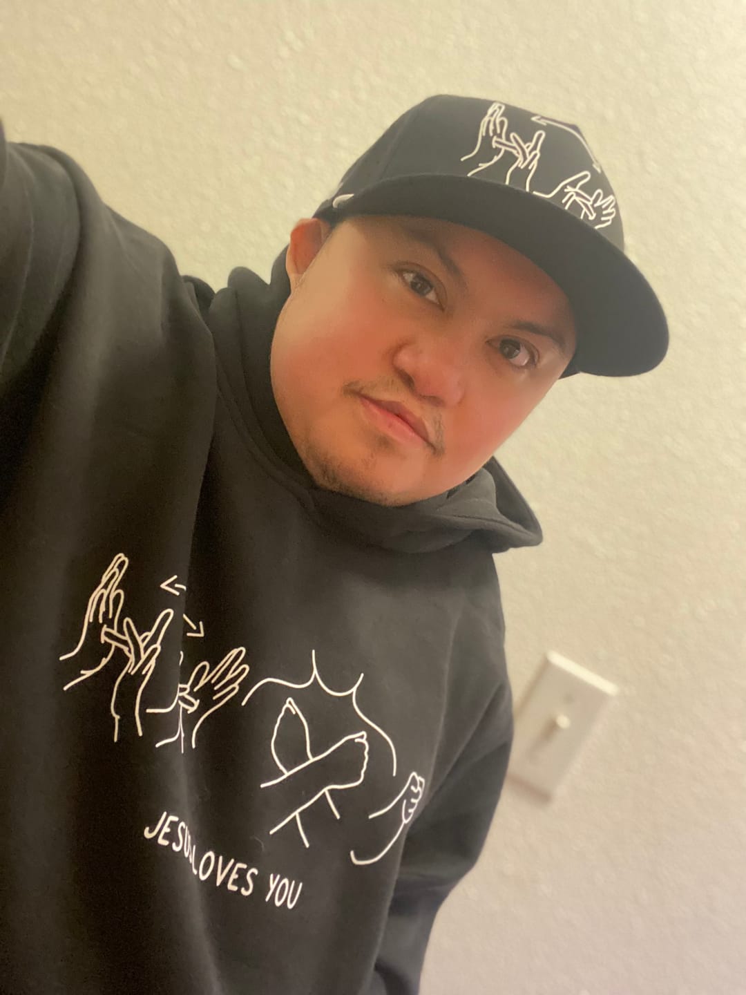 Customer photo review of JESUS LOVES YOU ASL HOODIE*
