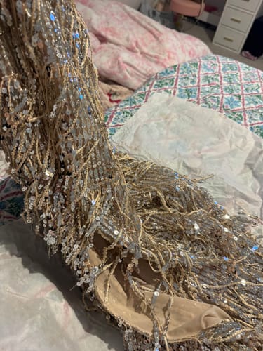 Customer photo review of Sequin Fringe Side-Slit Midi Skirt