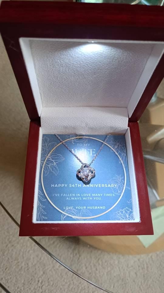 Customer photo review of 54 Year Anniversary Gift For Wife - Love Knot Necklace