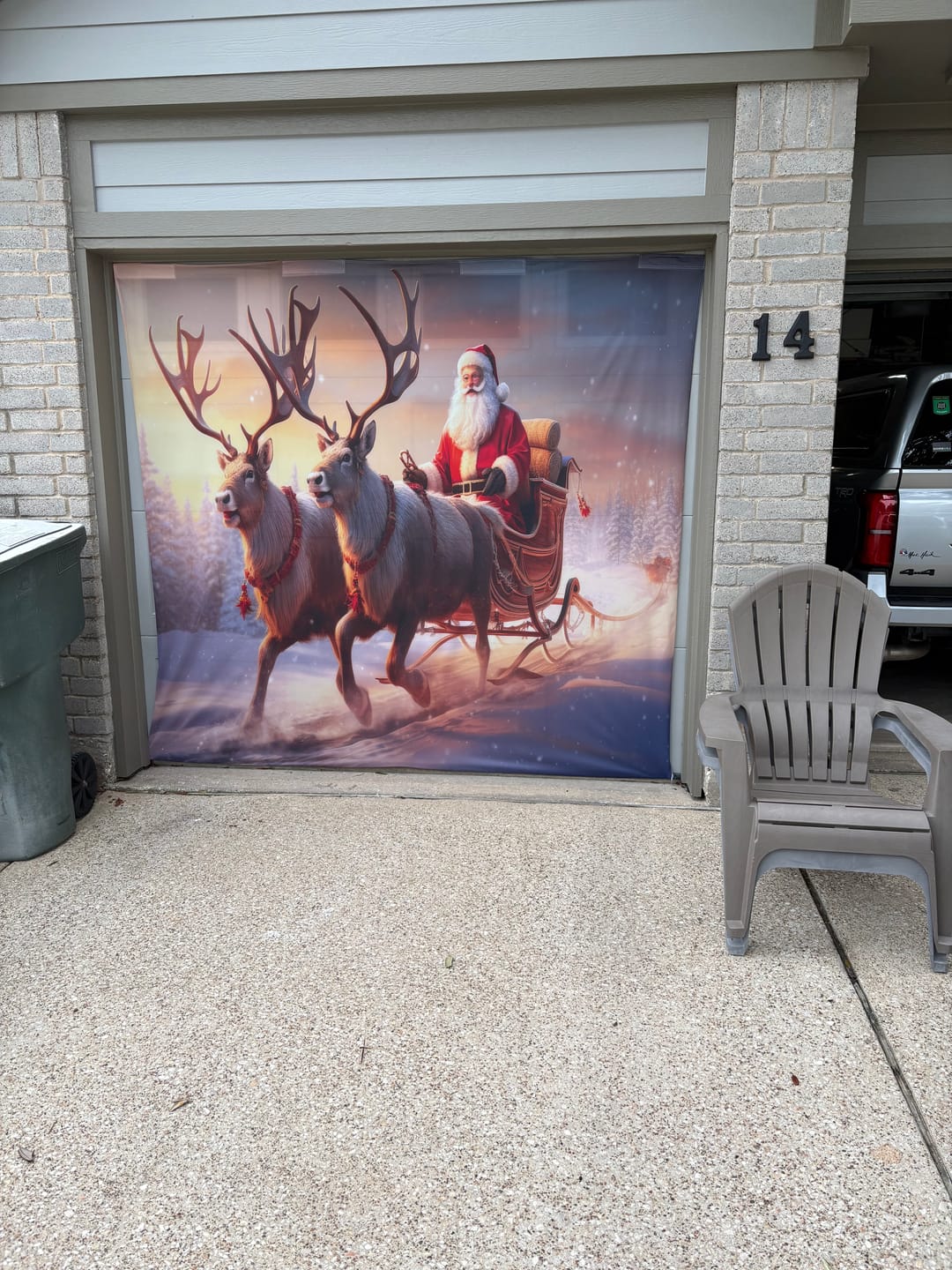 Customer photo review of Santa Claus Rides In a Reindeer Sleigh Garage Door Wrap Cover Christmas Decoration