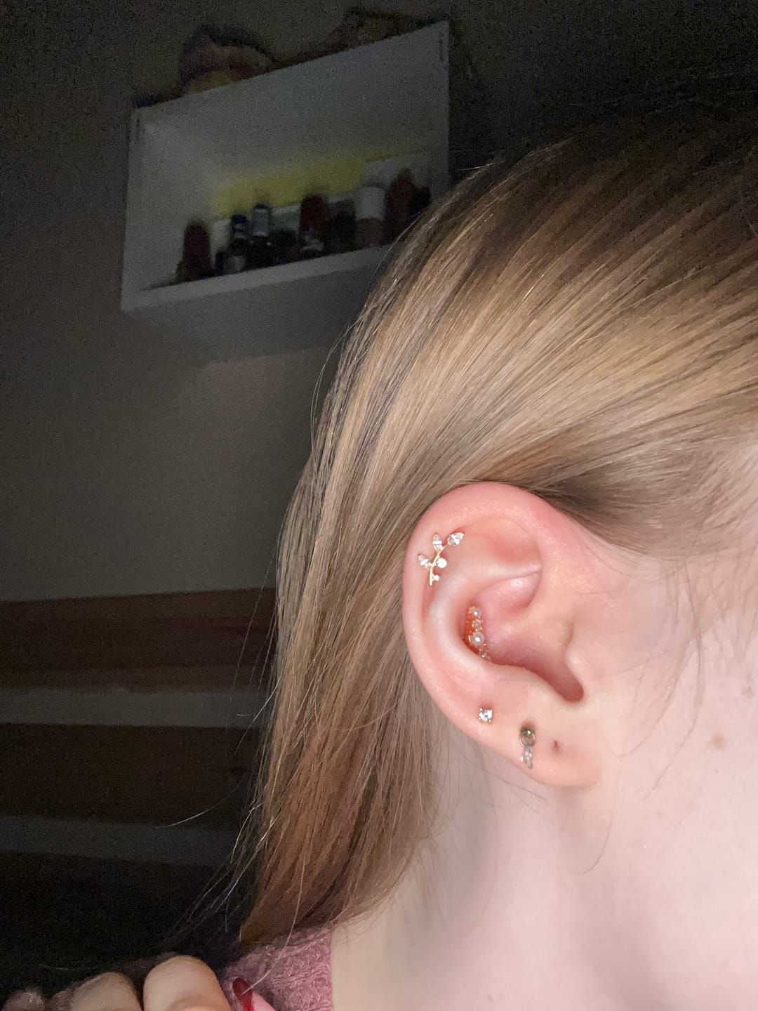 Customer photo review of Carter Leaf Pave Labret Piercing - Titan