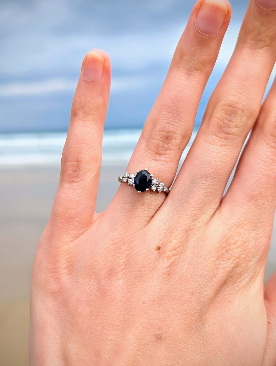 Customer photo review of Blue Sapphire Engagement Ring