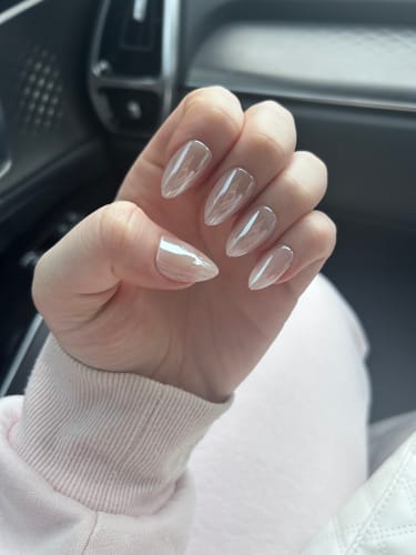 Customer photo review of Ivory Film | Salon Quality Press-on Nails Kit – Short Almond Soft Ivory Nude