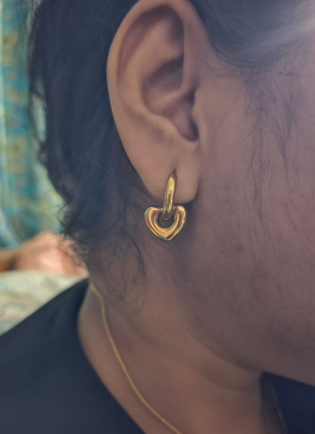 Customer photo review of Gold Heart Hoop Earrings