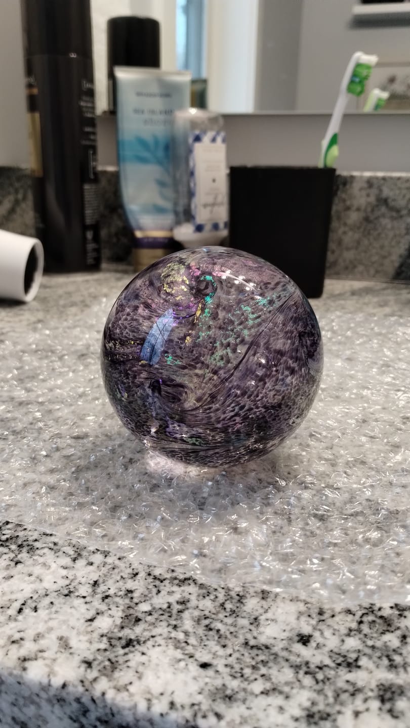 Customer photo review of Dichroic Explosion Orb with Cremation Ash
