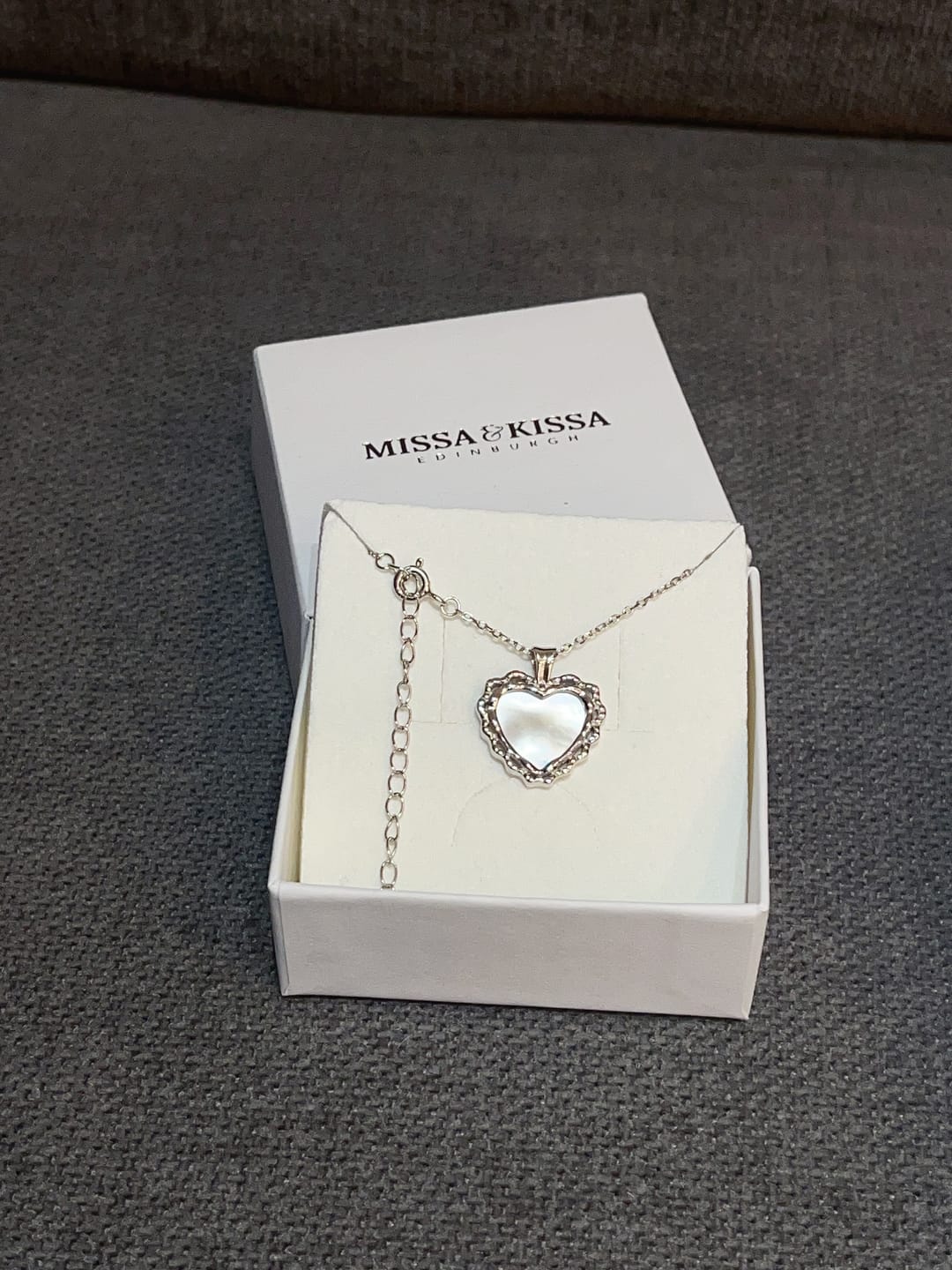 Customer photo review of Mother of Pearl Heart Necklace