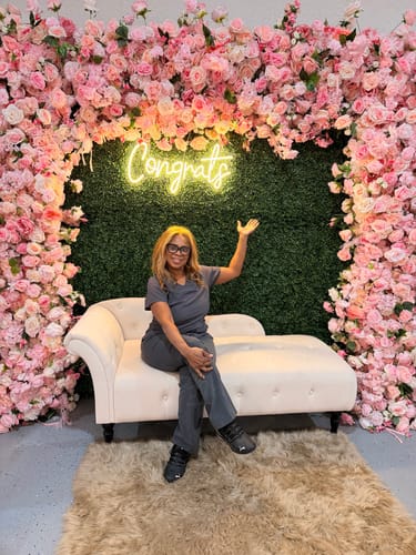 Customer photo review of Pink Fabric Artificial Flower Wall Arch Wedding Birthday Party Decoration