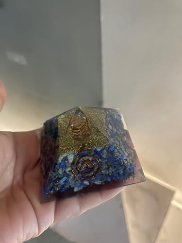 Customer photo review of Natural Lapis Lazuli Orgonite Pyramid — Vastu Remedy Pyramid for North-East Dosh & Communication Flow