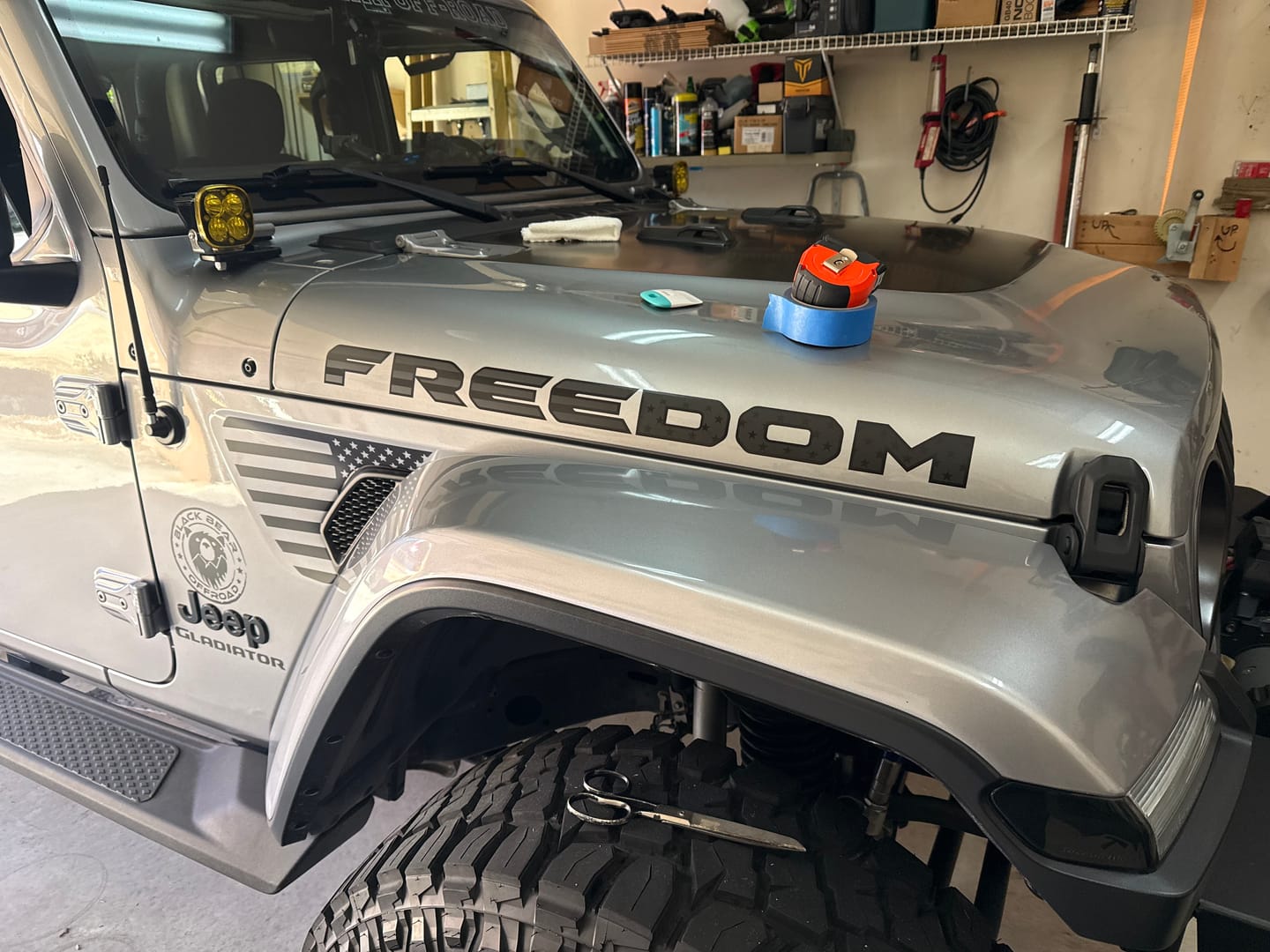 Customer photo review of Premium Black Flag Hood Lettering | Set of 2