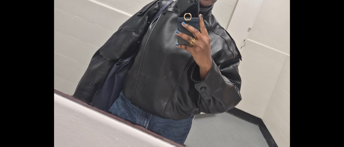 Customer photo review of Lucille Asymmetrical Leather Jacket