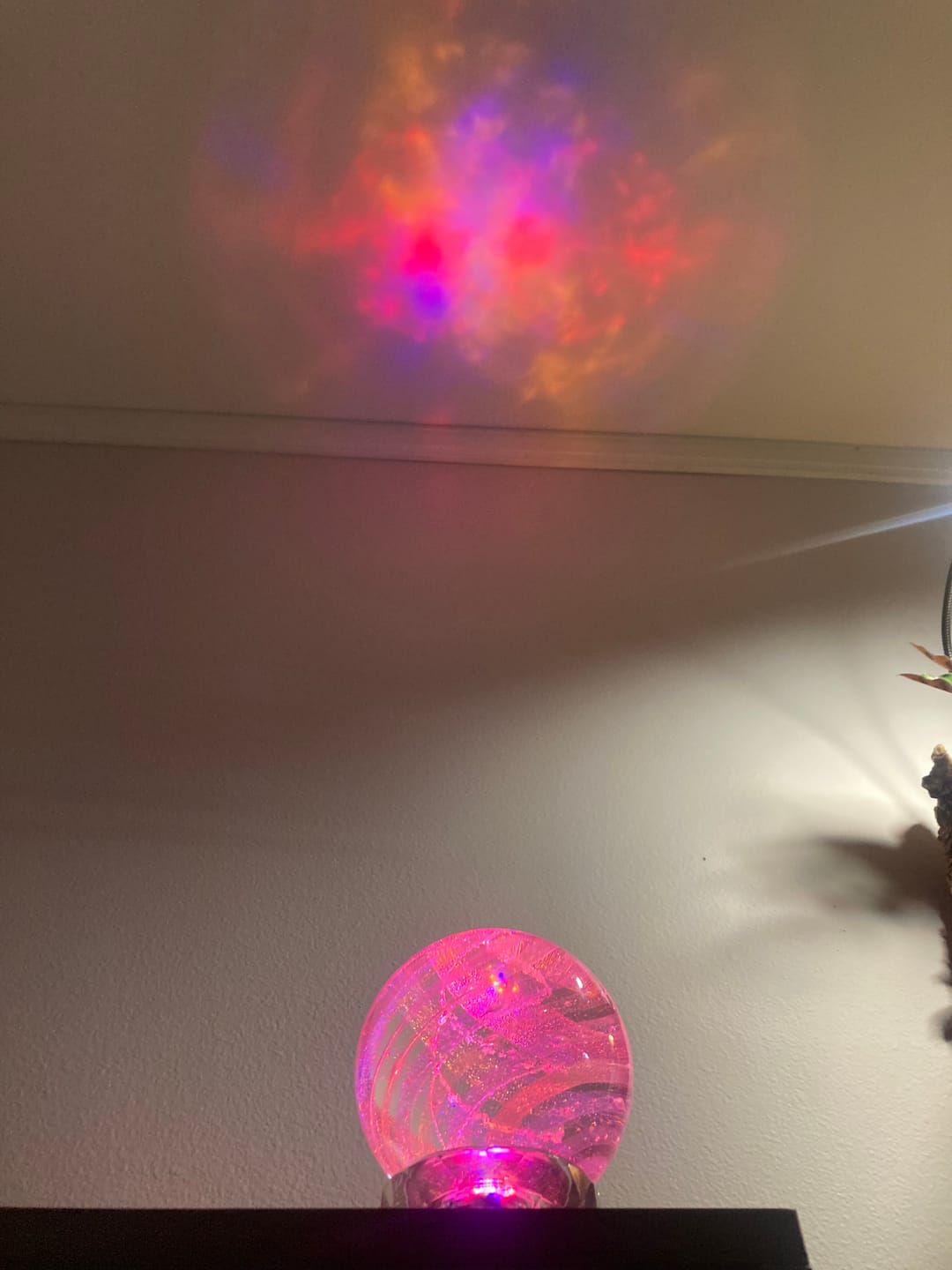 Customer photo review of Illuminated Dichroic Rainbow Orb with Cremains