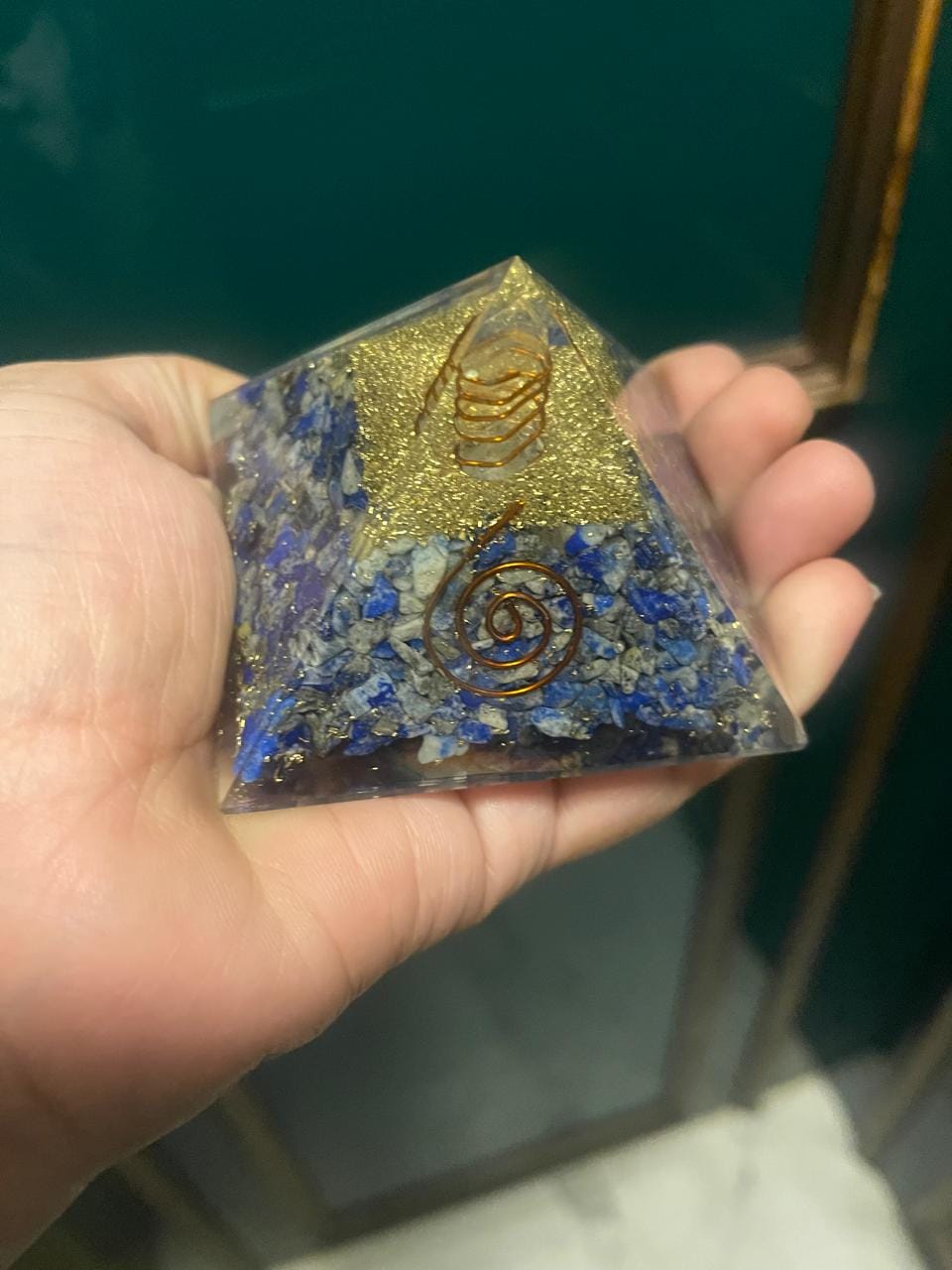Customer photo review of Natural Lapis Lazuli Orgonite Pyramid  Vastu Remedy Pyramid for North-East Dosh & Communication Flow