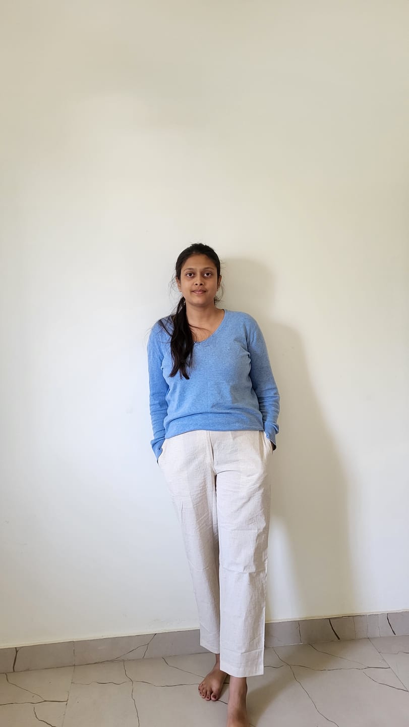 Customer photo review of Women Ecru Airy Linen Straight Pants