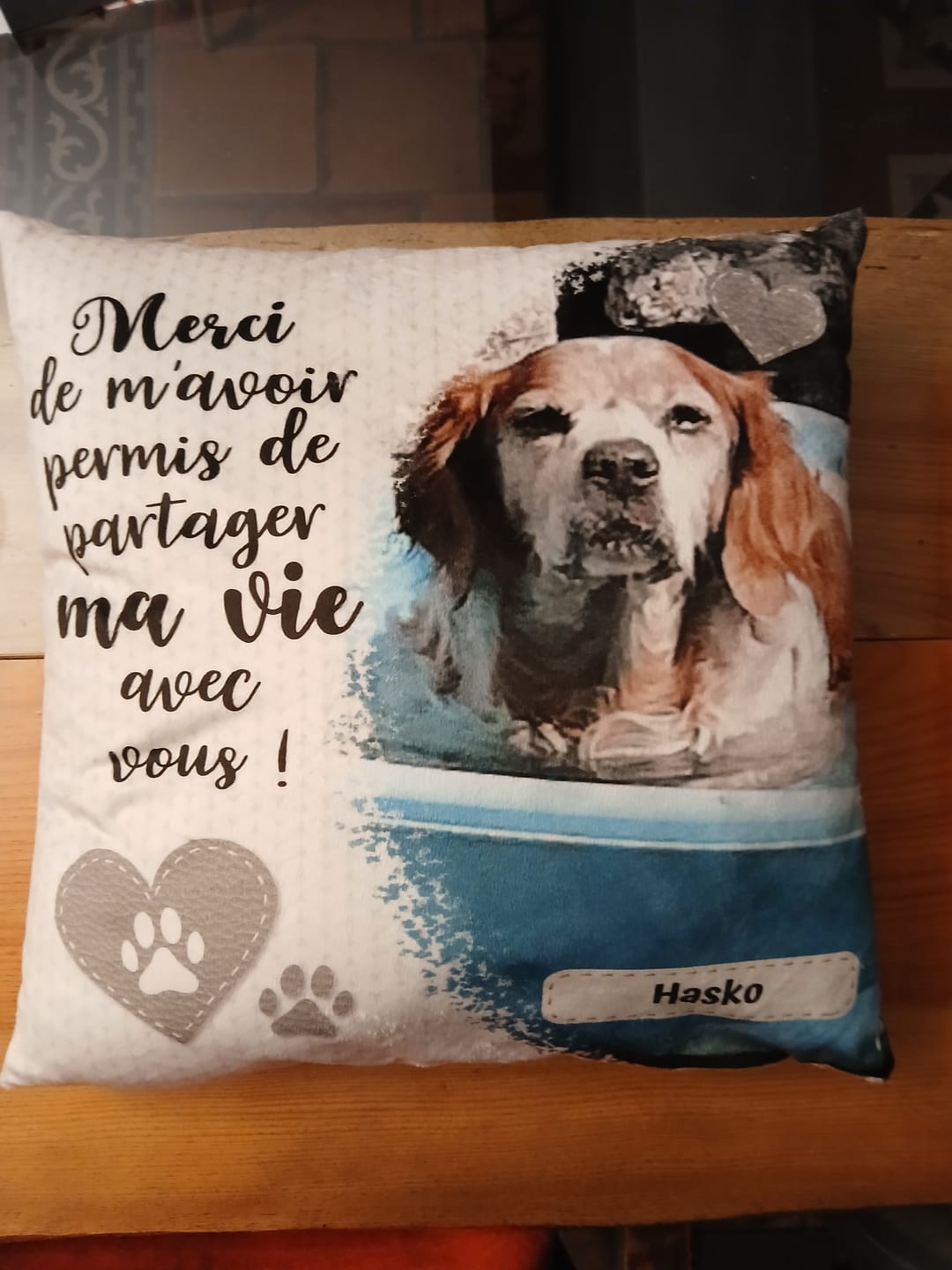 Customer photo review of Merci - Coussin personnalisé