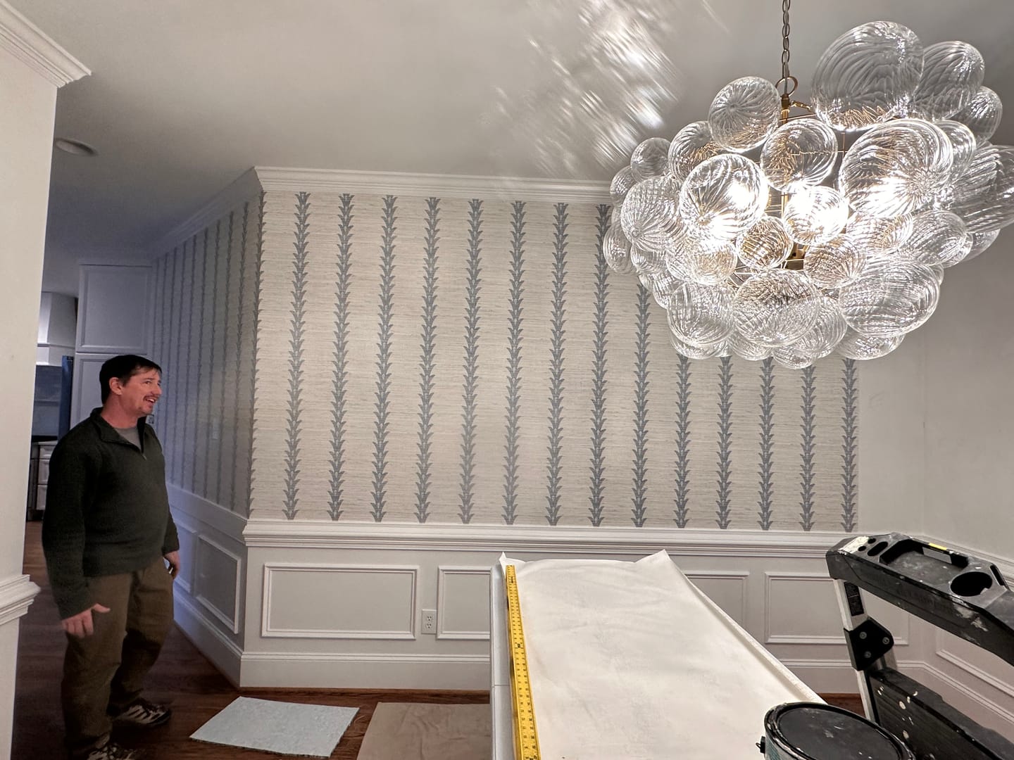 Customer photo review of Brass Cluster Ribbed Glass Globe Bubble Chandelier